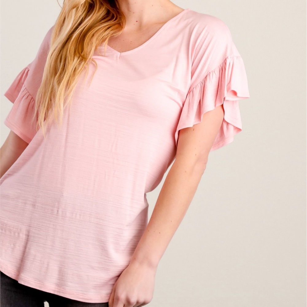 ๐บ Pink Flowy Ruffle Sleeve Blouse ๐บ - Picture 3 of 6